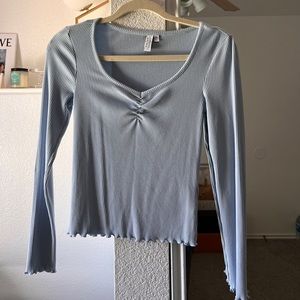 & Other Stories Blue Ribbed Long-Sleeve Top